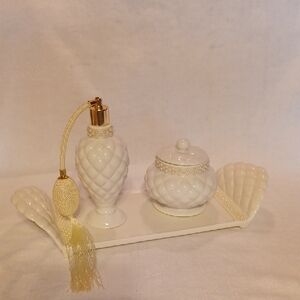Vanity Tray Set Vintage Porcelain Tray Jar And Perfume Spritzer